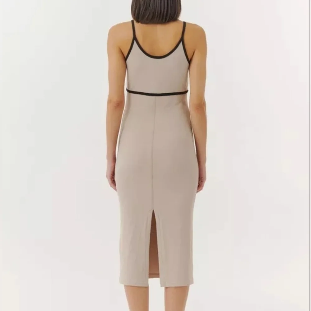 ATM Anthony Thomas Melillo Tan Modal Rib Cami Dress with Black Contrast Trim-XS - Picture 2 of 12